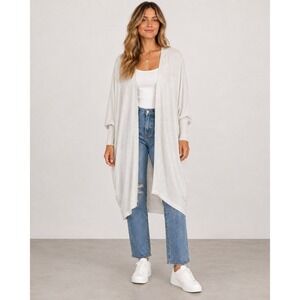 Mer-Sea Cardigan Womens OS Ivory Longline Batwing Cotton Cashmere Oversized Open